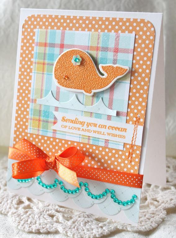 Stamps: Whale Wishes<br />
Ink: non PTI orange<br />
Paper: My Mind's Eye, Pretty...