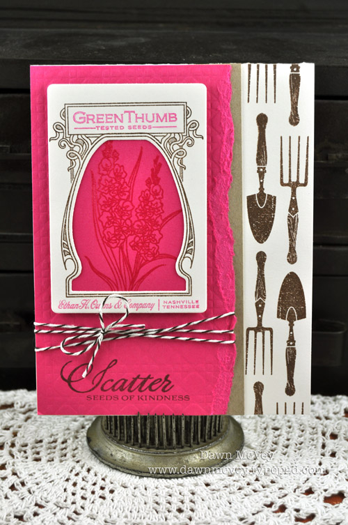 Paper: vintage cream, kraft, raspberry fizz<br />
Stamps: Garden Variety, Year of Flowers...