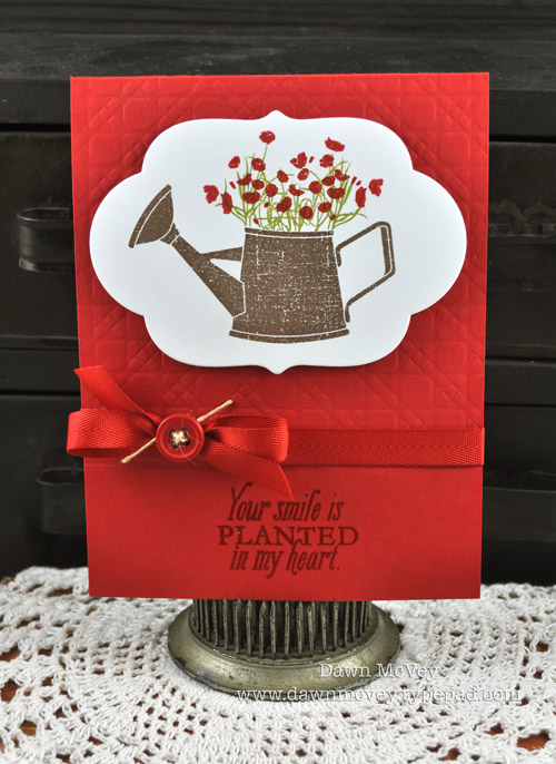 Paper: stamper's select white, pure poppy<br />
Stamps: Garden Variety<br />
Ink: dark...