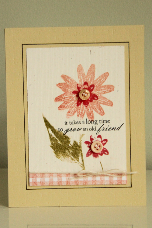 Stamps: Wildflower Garden, Background Basics: Geometrics<br />
Cardstock: Fine Linen, Rustic...