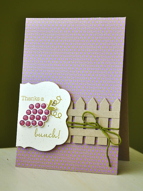 Stamps: Fruit Fusion: Grapes<br />
Ink: Ripe Avocado &amp; Plum Pudding<br />
Cardstock: Kraft...