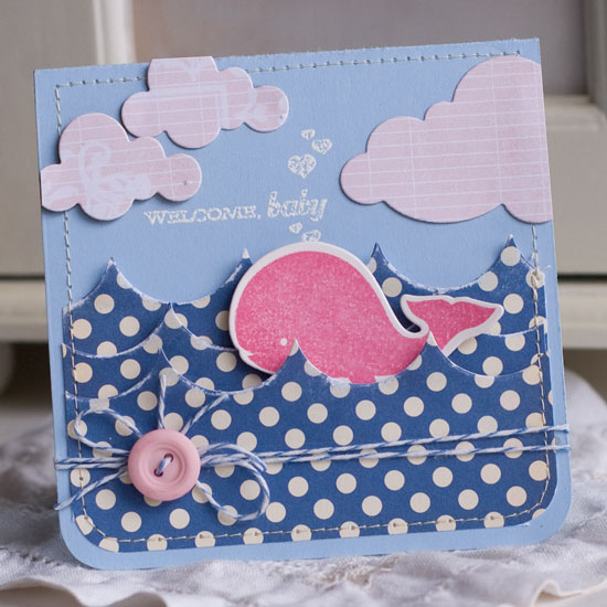 Stamps:  Whale Wishes<br />
Ink:  Hibiscus, VersaMark<br />
Cardstock:  Vintage Cream, Spring...