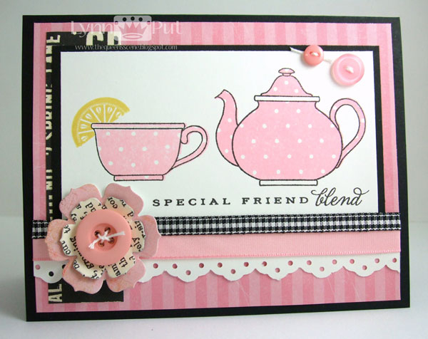 Supplies: Tea for Two, Tea for Two Addition, Flower Die, Buttons, Eyelet border, SU &amp; MME...