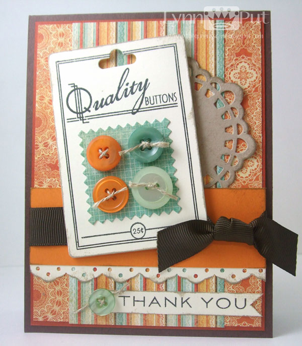 Supplies: Button Boutique, BB Dies, Inside &amp; Out Thank You, Doily Details, Buttons, Ribbon,...