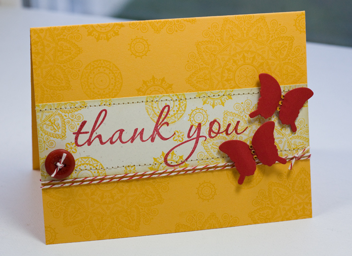 Stamps- Think Big Favorites 5, Mendi Medallion<br />
Ink- Pure Poppy, Summer Sunrise<br />...