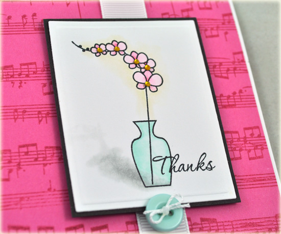 Stamps: Gracious Vases, Background Basics: Sheet Music<br />
Cardstock: Stampers Select White,...