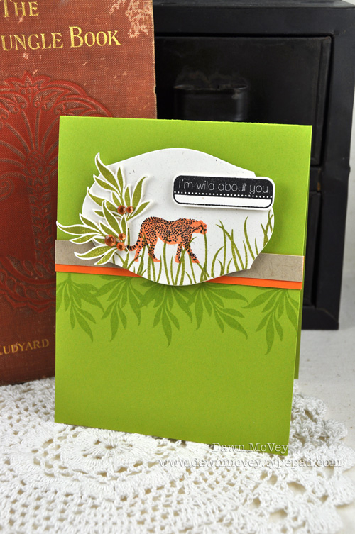 Paper: rustic cream, kraft, orange zest, simply chartreuse<br />
Stamps: It's a Jungle Out...