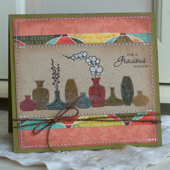 Stamps:  Gracious Vases, Background Basics Geometrics<br />
Cardstock:  Kraft, Ripe Avocado<br...