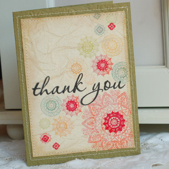 Stamps:  Mehndi Medallion, Think Big Favorites #5<br />
Ink:  Pure Poppy, Summer Sunrise, Ocean...