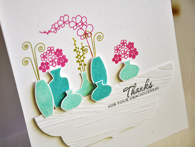 Stamps: Gracious Vases<br />
Ink: Hawaiian Shores, Aqua Mist, Raspberry Fizz &amp; Ripe...