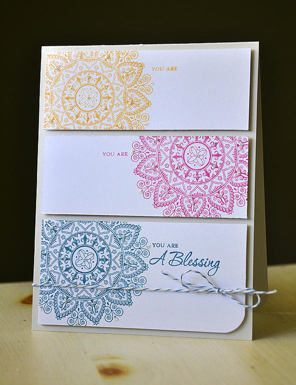 Stamps:  Mehndi Medallion &amp; Gracious Vases<br />
Ink:  Enchanted Evening, Raspberry Fizz...