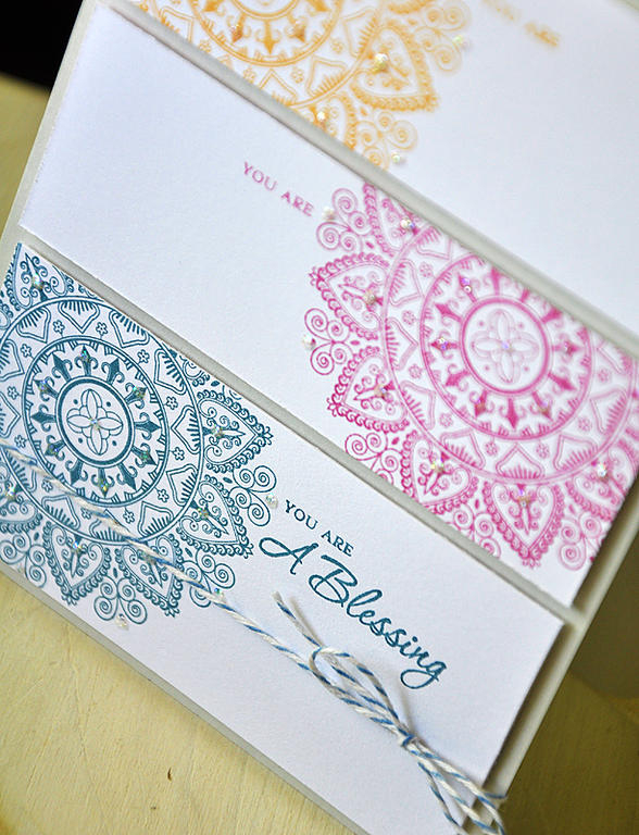 Stamps:  Mehndi Medallion &amp; Gracious Vases<br />
Ink:  Enchanted Evening, Raspberry Fizz...