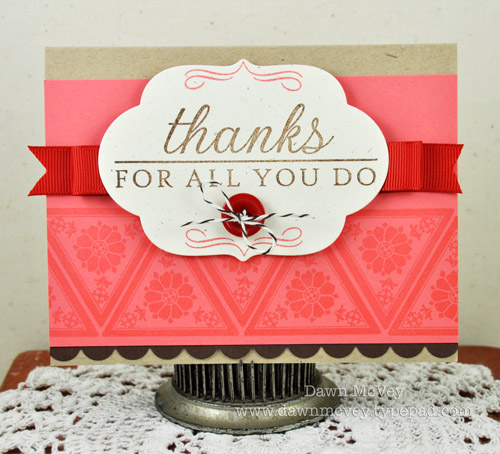 Paper: rustic cream, kraft, berry sorbet, dark chocolate<br />
Stamps: Tranquility Trilogy,...