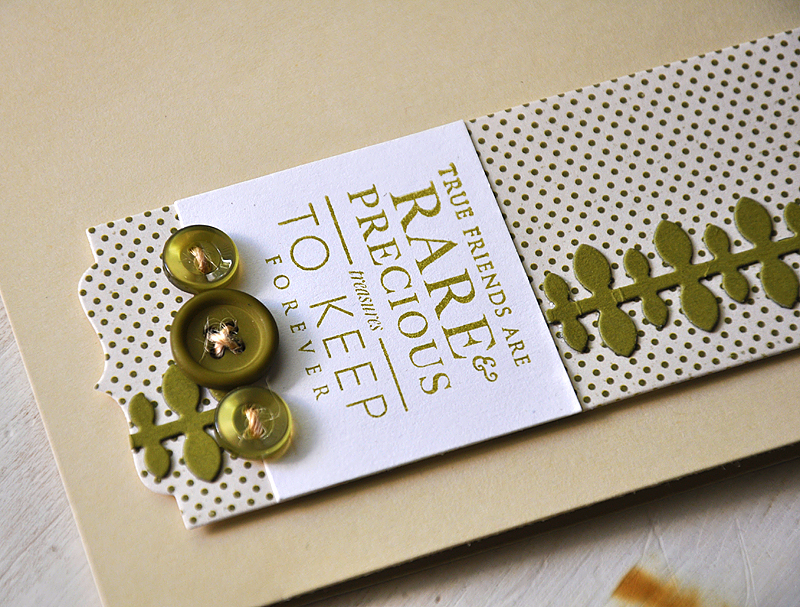 Stamps: Half &amp; Half<br />
Ink: Ripe Avocado<br />
Cardstock: Fine Linen &amp; Rustic...