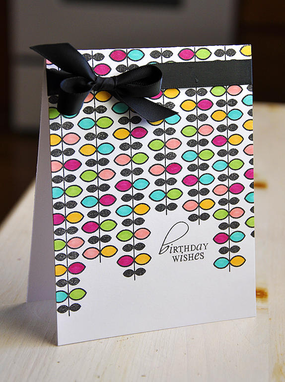 Stamps: Background Basics: Vines &amp; Make A Wish<br />
Ink: True Black<br />
Cardstock:...