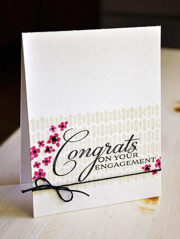 Stamps:  Congrats All Ways, Background Basics: Vines &amp; Tag-it's #5<br />
Ink:  True...