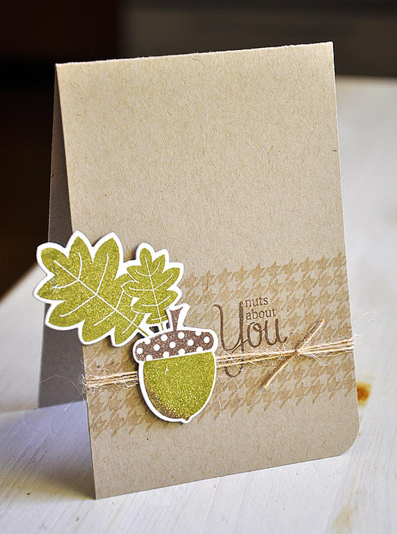 Stamps: Autumn Acorns &amp; Background Basic: Houndstooth<br />
Ink: Versamark, Ripe Avocado...