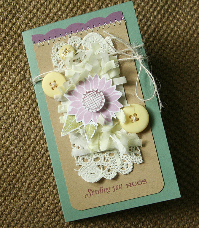 Stamps: Simple Sunflower<br />
Ink: Lavender Moon, Plum Pudding, Simply Chartruese<br />...