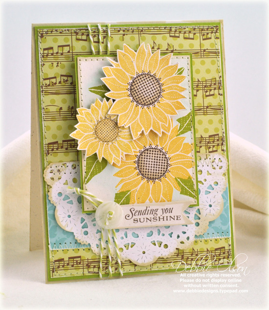Stamps: Simple Sunflower<br />
Patterned Papers: Damask Designs, Sweet Symphony<br />...