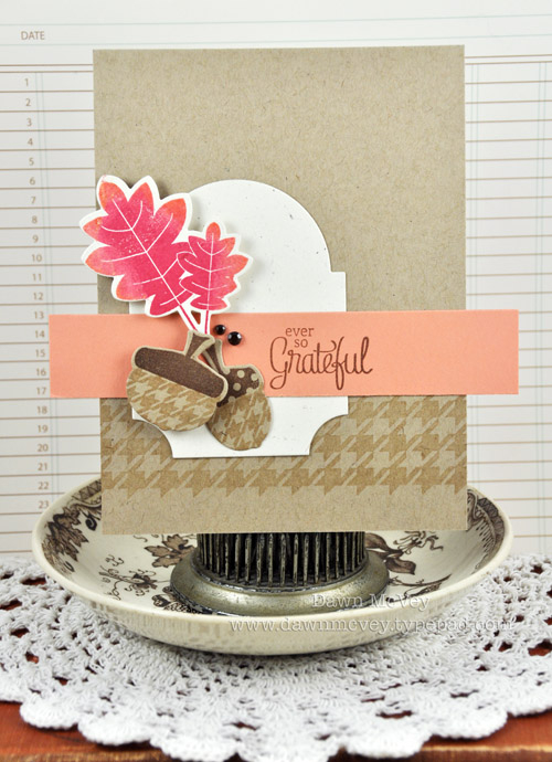 Paper: kraft, rustic cream, melon berry<br />
Stamps: Autumn Acorns, Background Basics:...