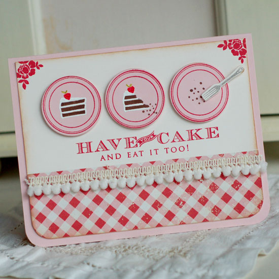 Stamps:  Table Service<br />
Ink: Pure Poppy, Smokey Shadow, VersaMark<br />
Cardstock:  Sweet...