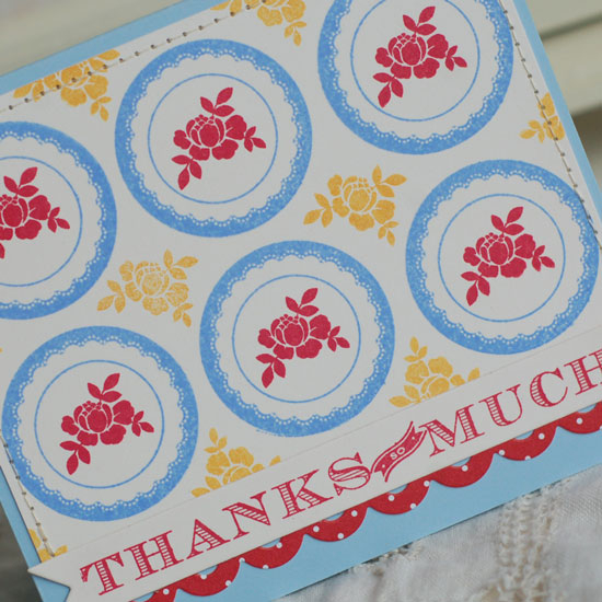 Stamps:  Table Service<br />
Ink:  Pure Poppy, Summer Sunrise, Ballet Blue (Stampin'...