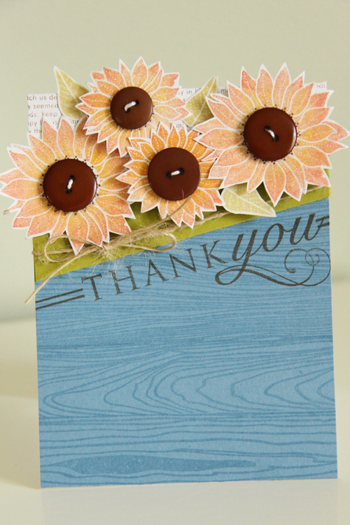 Stamps: Simply Sunflower, Think Big Favorites #4, Faux Ribbon, Background Basics: Woodgrain,...