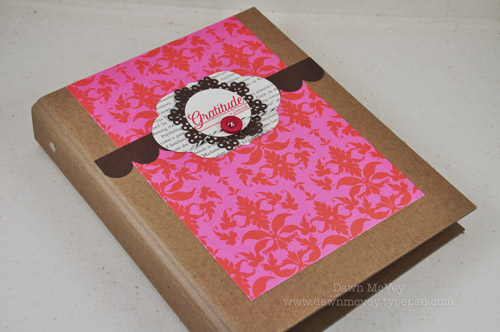 Paper: rustic cream, dark chocolate, damask designs, vintage book print<br />
Stamps: Gratitude...
