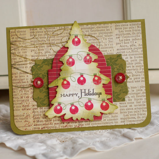 Stamps:  Holiday Lights, Background Basics: Sheet Music, Damask Designs<br />
Ink:  Pure Poppy,...