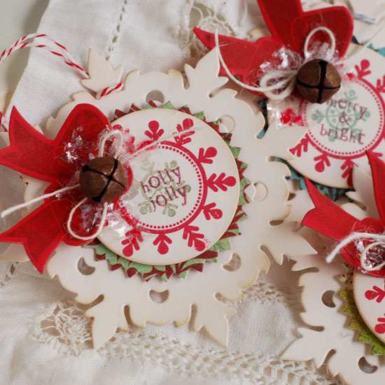 Stamps:  Tag-its #8, Bells &amp; Boughs<br />
Ink:  Pure Poppy, Ocean Tides, Simply...