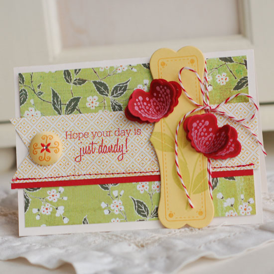 Stamps:  Flower Fusion #8, Christmas Labels<br />
Ink:  Summer Sunrise, Scarlet Jewel, Pure...