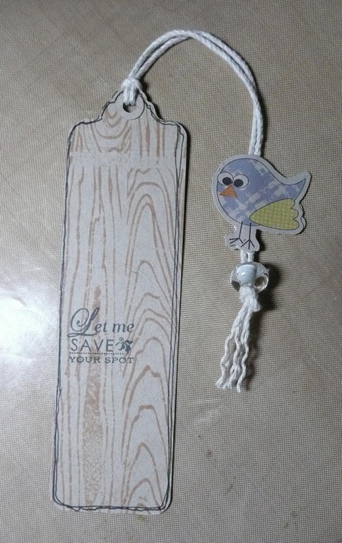 Bookmark. PTI Kraft cardstock, Background Basics: Woodgrain (stamped with Tea Dye Distress Ink),...