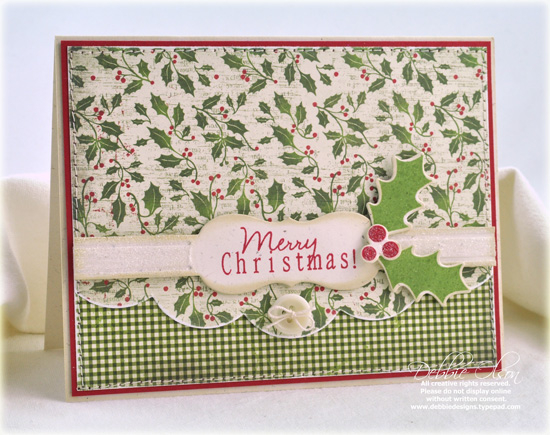 Stamps: Christmas Blessings, Holly Jolly<br />
Cardstock: Rustic Crem, Pure Poppy<br />...