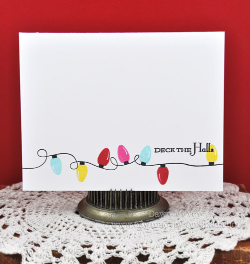 Paper: stamper's select white<br />
Stamps: Holiday Lights<br />
Ink: true black,...