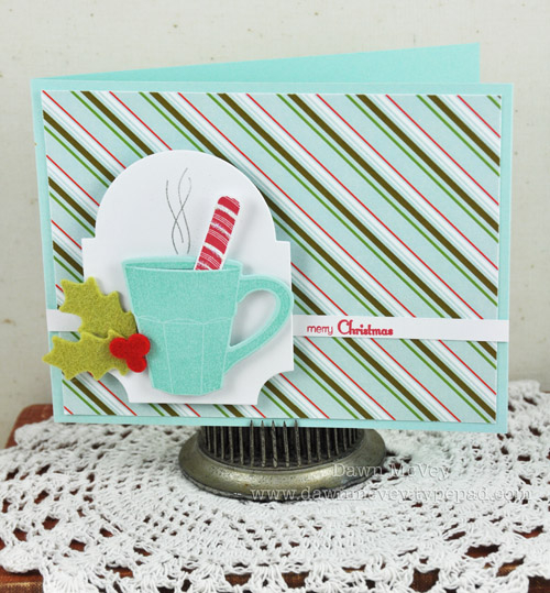 Paper: stamper's select white, aqua mist, candy cane prints<br />
Stamps: Candy Cane...