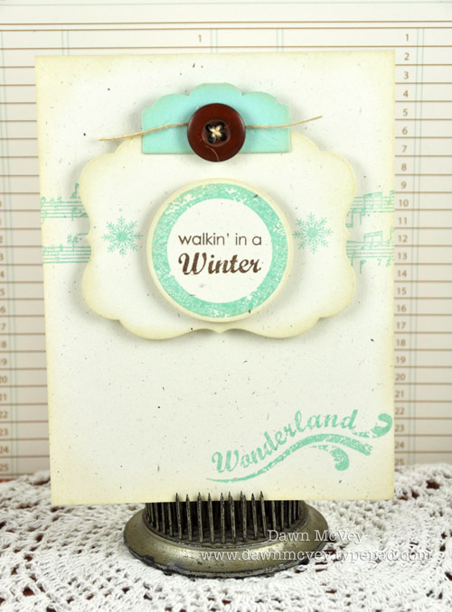 Paper: rustic cream, aqua mist<br />
Stamps: Winter Cheer, Background Basics: Sheet Music<br />...