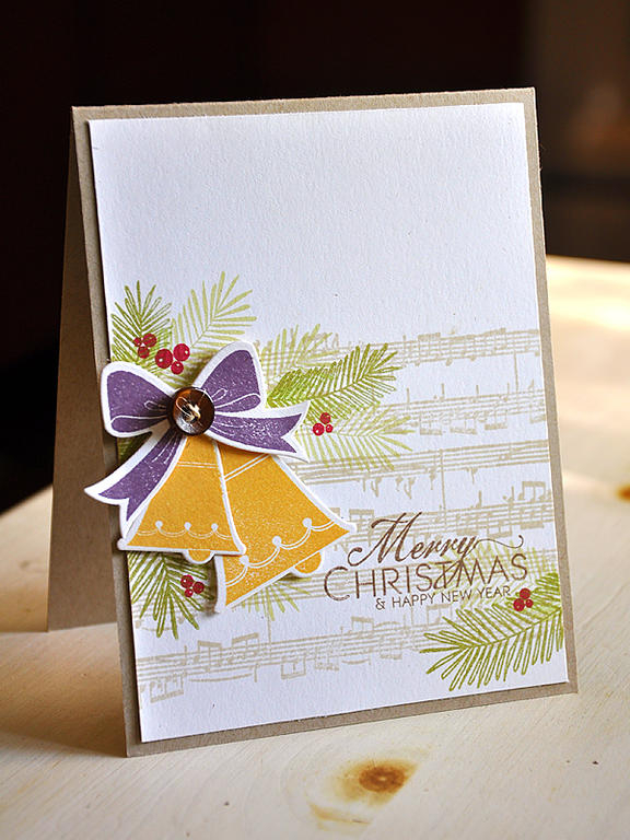 Stamps: Bells &amp; Boughs &amp; Background Basic: Sheet Music<br />
Ink: Chia Vintage Touch,...