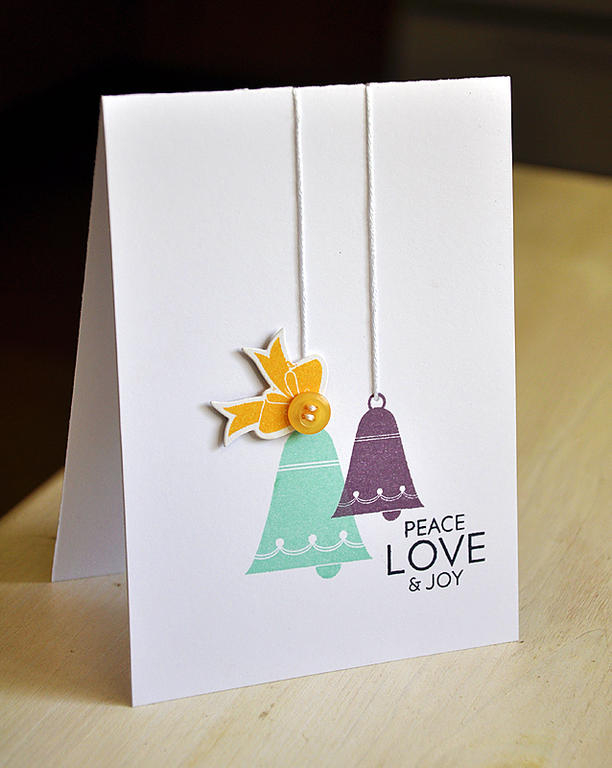 Stamps: Bells &amp; Boughs<br />
Ink: Aqua Mist, Plum Pudding, Summer Sunrise &amp; True...