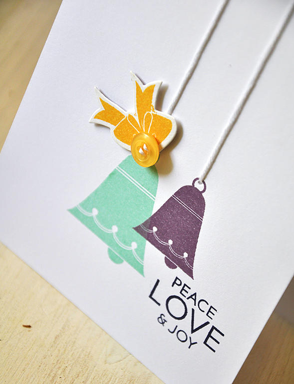 Stamps: Bells &amp; Boughs<br />
Ink: Aqua Mist, Plum Pudding, Summer Sunrise &amp; True...