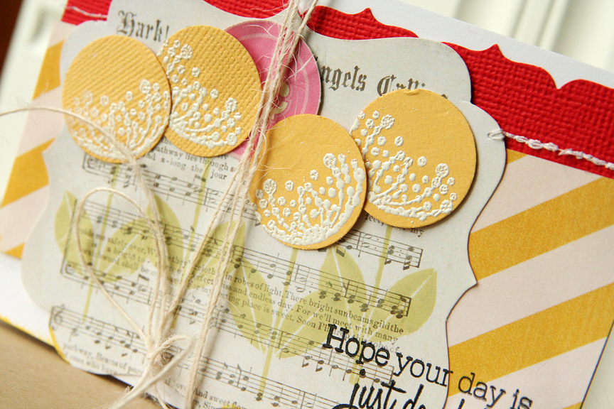 Stamps: Flower Fusion #8<br />
Ink: True Black, Fresh Snow, Spring Moss<br />
Paper: red,...