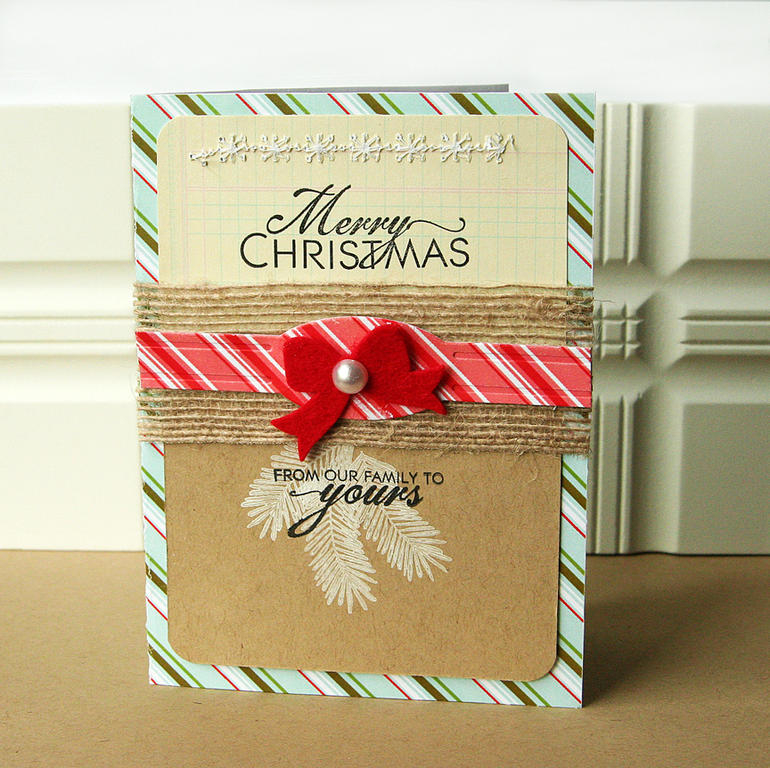 Stamps: Bells &amp; Boughs<br />
Ink: True Black, Fresh Snow<br />
Paper: new Candy Cane...