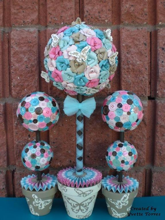 Topiary using PTI cardstock and buttons (Aqua Mist, Hawaiian Shores, Sweet Blush, Hibiscus...