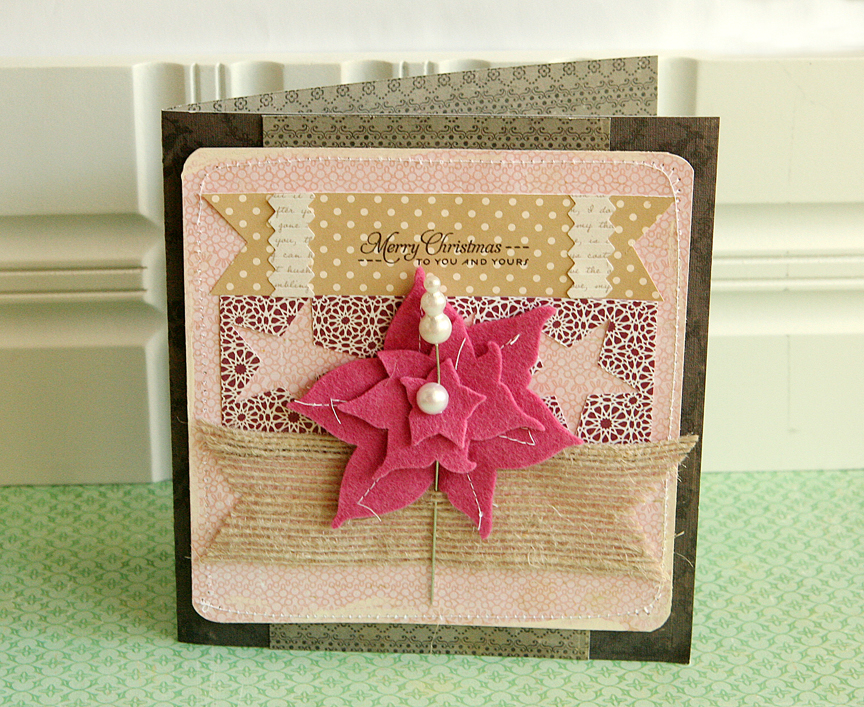 Stamps: Christmas Poinsettia<br />
Ink: True Black<br />
Paper: Crate Paper (pink, gray and...
