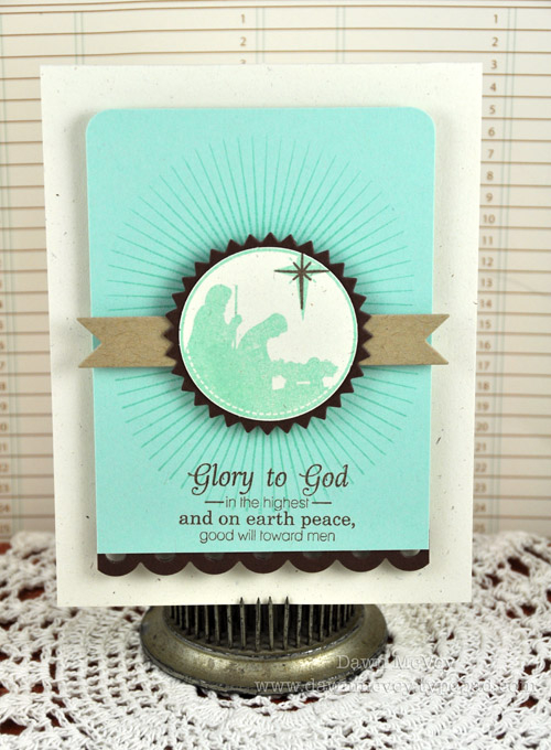Paper: rustic cream, kraft, aqua mist, dark chocolate<br />
Stamps: Star of Wonder, Nativity...