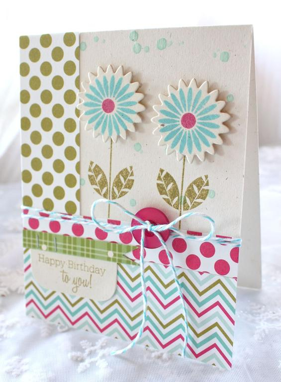Stamps:Flower Fusion #9<br />
Ink:Ripe Avocado, non PTI blue<br />
Paper:Rustic White, Funky...