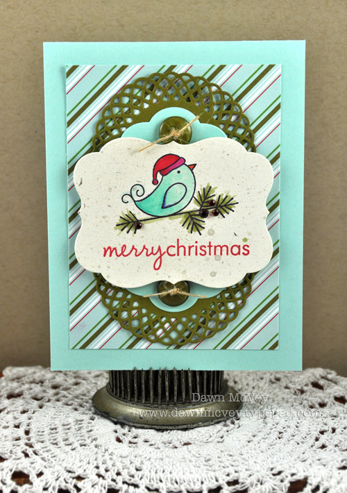 Paper: rustic cream, aqua mist, ripe avocado, candy cane prints<br />
Stamps: Tremendous...