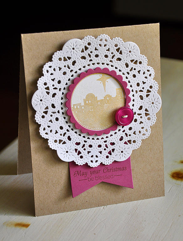 Stamp:  Star of Wonder<br />
Ink:  Versamark &amp; Dark Chocolate<br />
Cardstock:  Rustic...