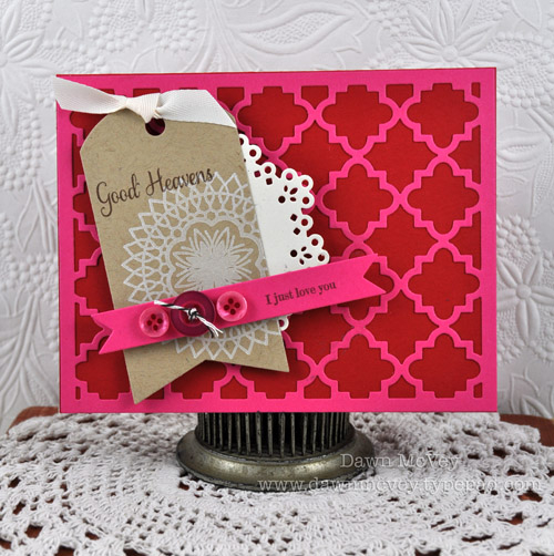 Paper: rustic cream, kraft, raspberry fizz, pure poppy<br />
Stamps: Glory Be, Delightful...