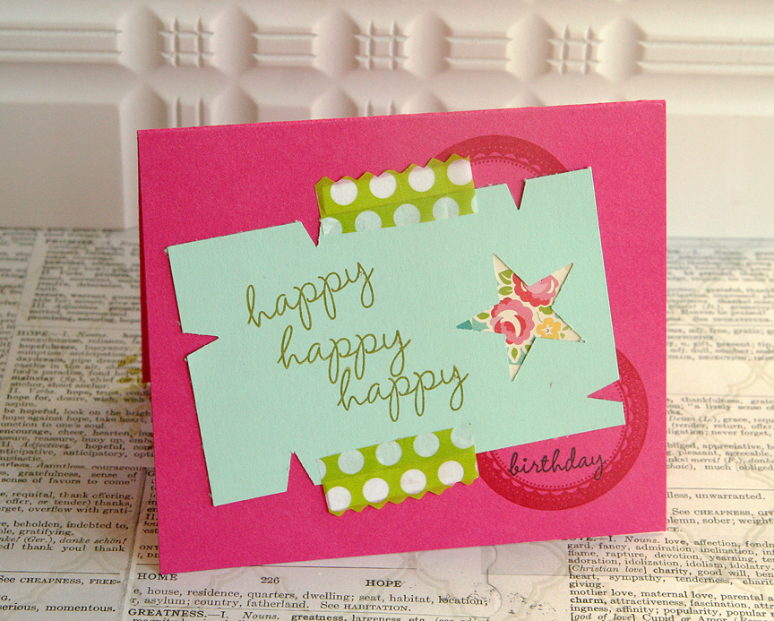 Happy Happy Birthday card:<br />
Stamps: Tag-its#10, Birthdays By The Numbers<br />
Ink: Pure...