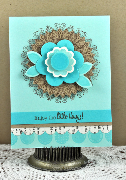Paper: kraft, aqua mist, hawaiian shores, vintage book print<br />
Stamps: Mega Mehndi...
